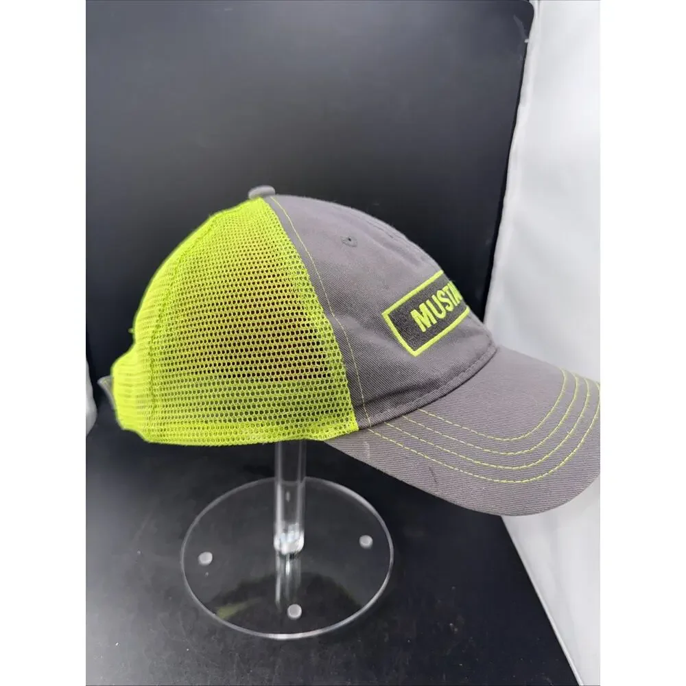 Mustang CAT Trucker Hat Gray Hi Vis Green Mesh Hook & Loop Adjustable Cap
